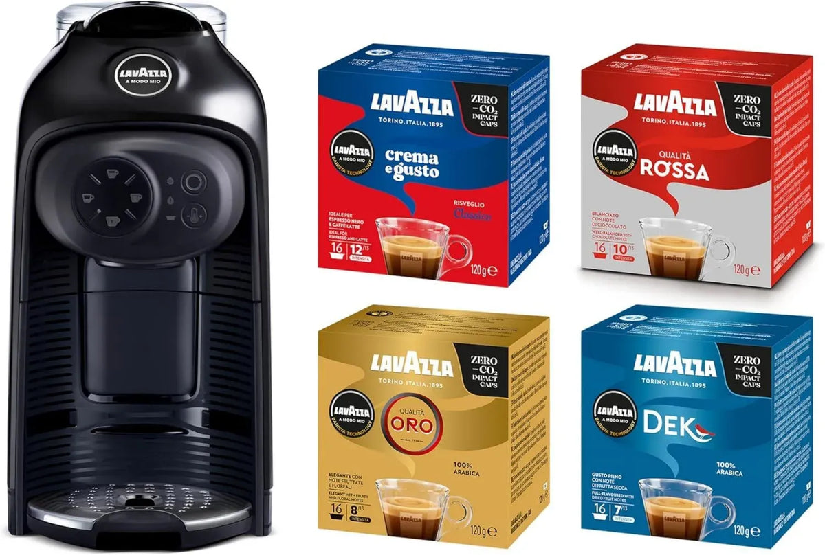 Macchina da caffè Lavazza A Modo Mio Idola Nera con 64 Capsule, Espresso Compatto e Silenzioso, 1500W