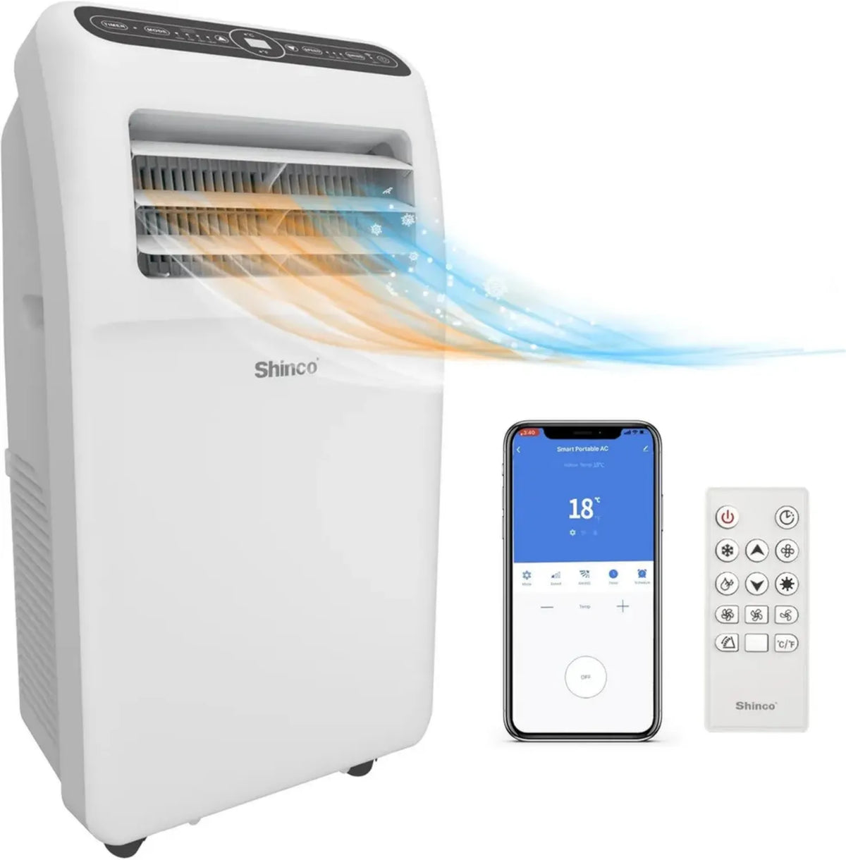 Condizionatore Portatile SHINCO 12000 BTU, 4 in 1 con Wifi e Gas R290, Bianco