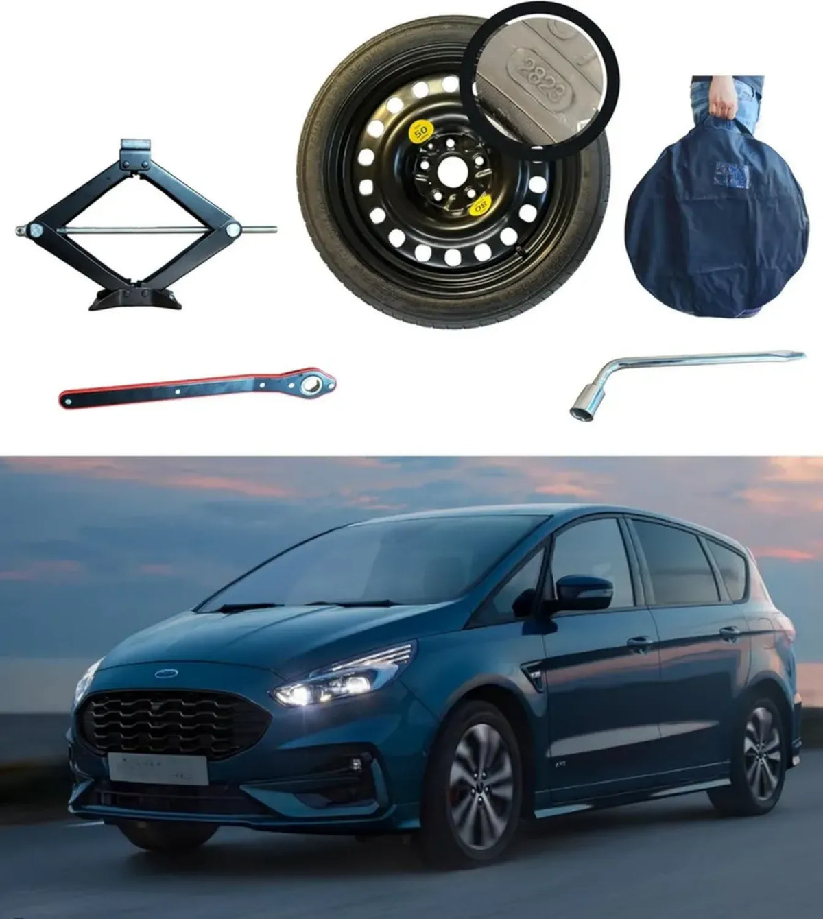 Kit Ruota di Scorta 17' per Ford S-Max Serie 2 con Cric e Accessori