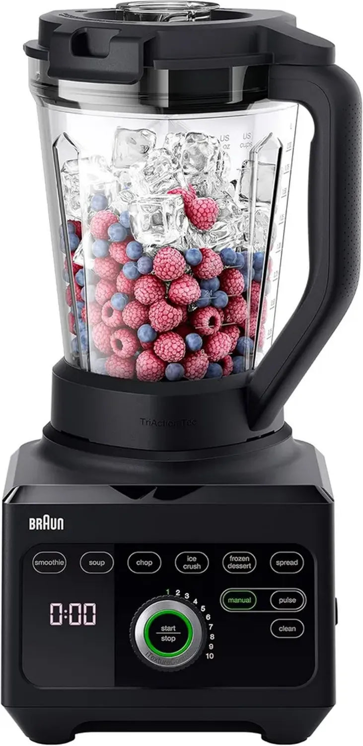 Frullatore Braun PowerBlend 9, 10 Velocità Manuali, 1600 W, Caraffa Triangolare, Nero