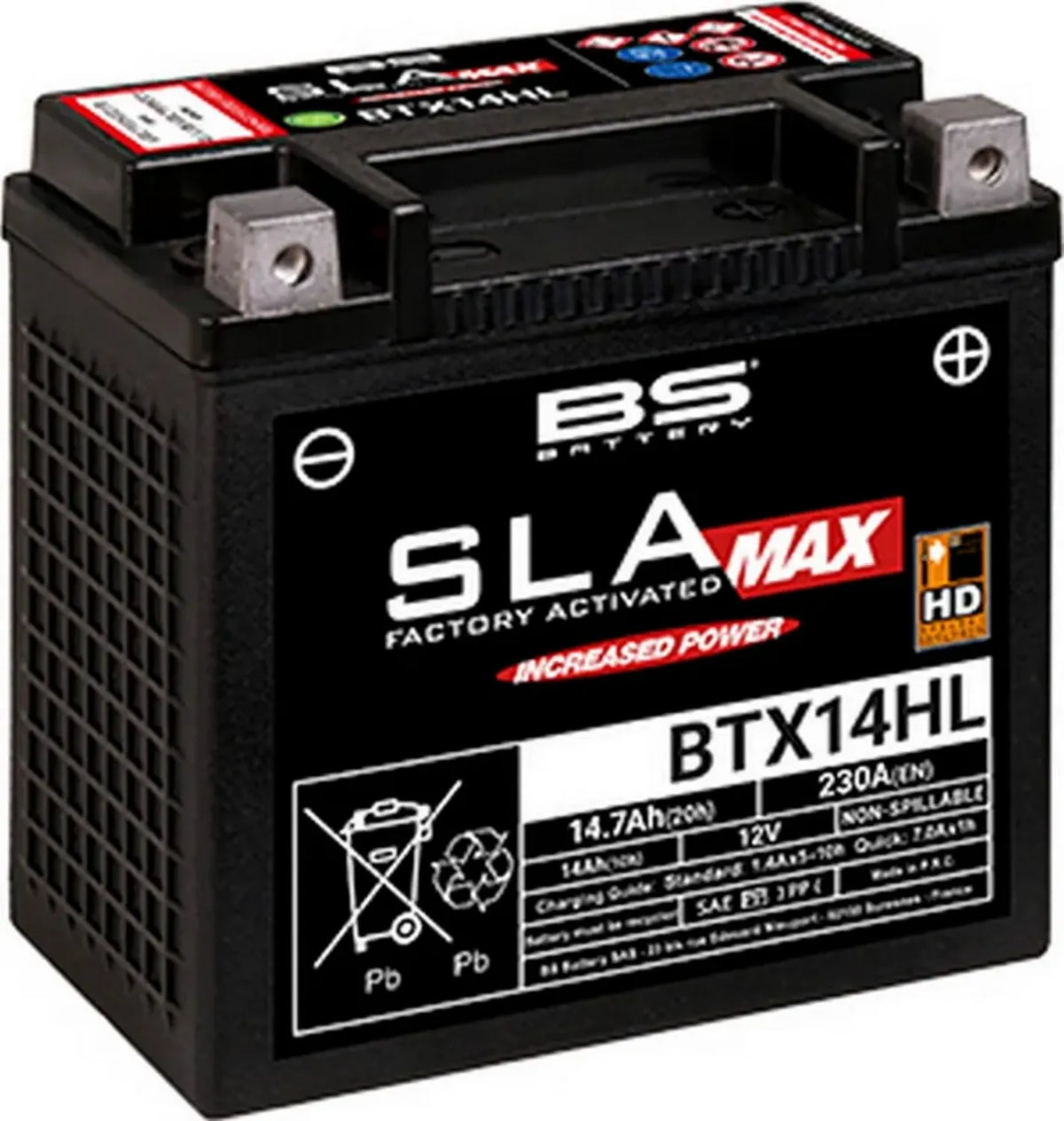 Batteria Moto BS BTX14HL SLA 12V 14,7 Ah Potenziata, Compatta