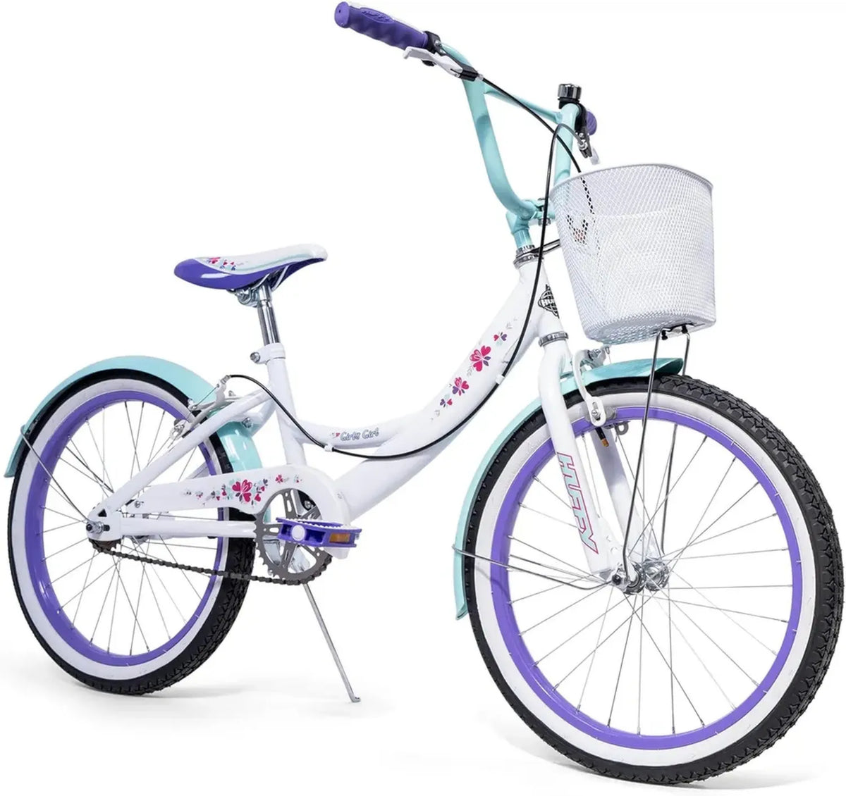 Bicicletta per Bambine Huffy 20 Pollici con Cestino - Bianco, Blu, Viola - Età 6-9 Anni