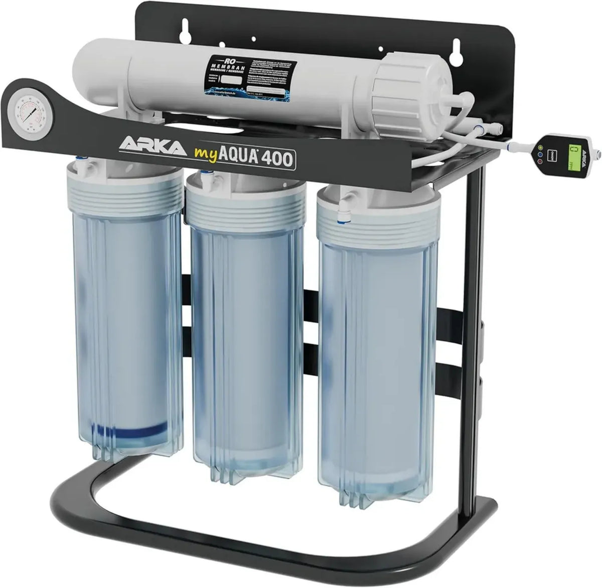 ARKA myAQUA 400 Sistema Osmosi Inversa con Pompa, Filtro e Addolcitore, Capacità 400L Giorno, Rimozione Salinità e Batteri 99%