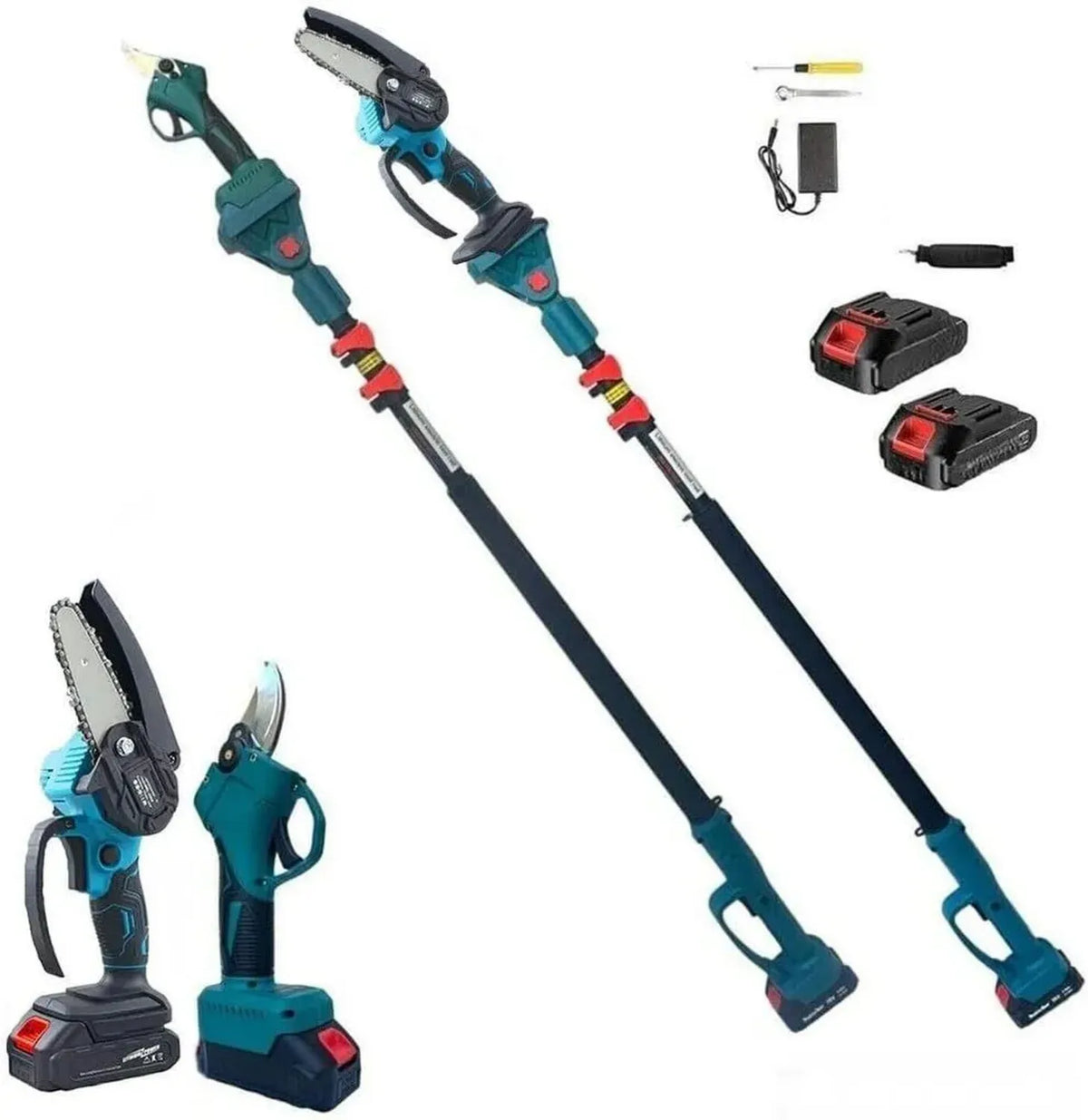 Set Potatura Efficiente: Mini Motosega e Forbici a Batteria con Asta Telescopica