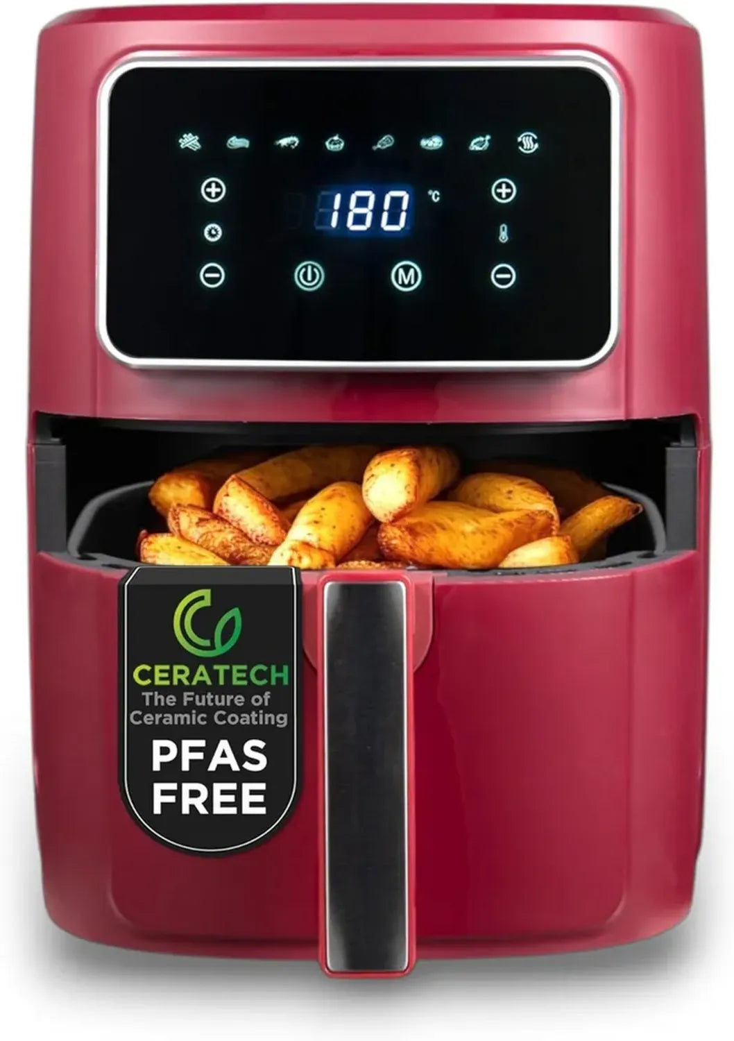 Friggitrice ad Aria Bergner 1800W 6,9L - 8 Programmi di Cottura - Timer 30 Min - Temperatura Regolabile 80-200°C - Rivestimento Ceramico Opaco - Cestello Grill Incluso