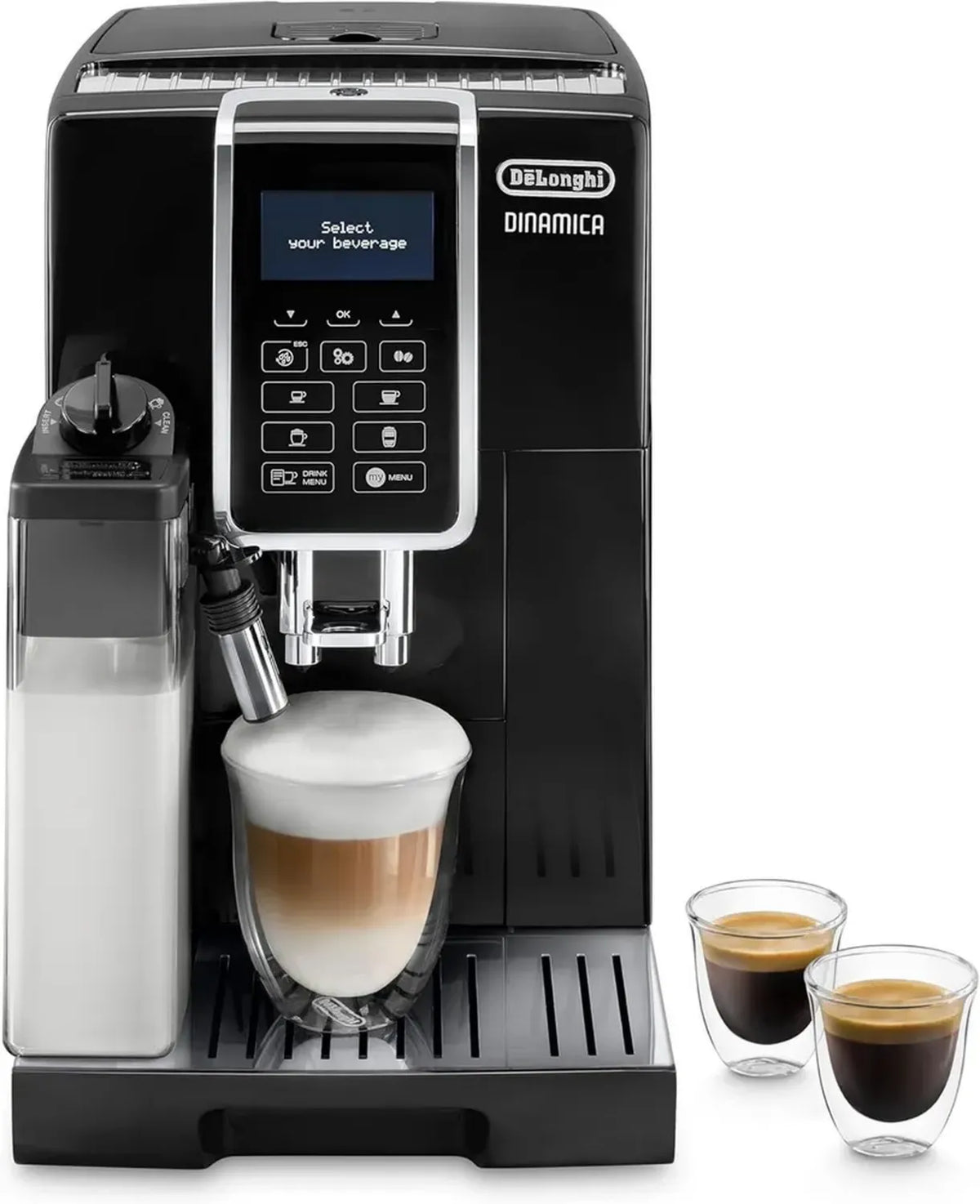 De'Longhi Dinamica ECAM350.55.B, Macchina da Caffè Automatica, Chicchi Freschi, Montalatte per Cappuccino, 4 Bevande con Un Tocco, Spegnimento Programmabile, Nero