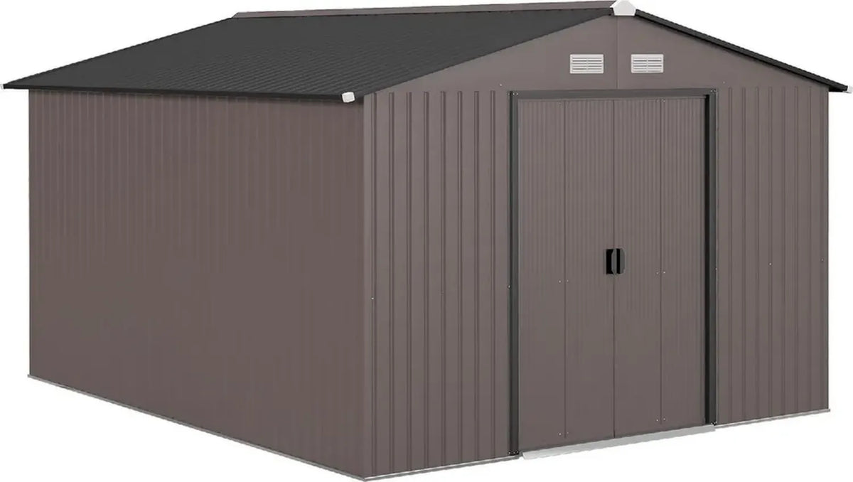 Capanno da Giardino in Acciaio con Doppia Porta e Ventilazione, Marrone 322x277x192 cm