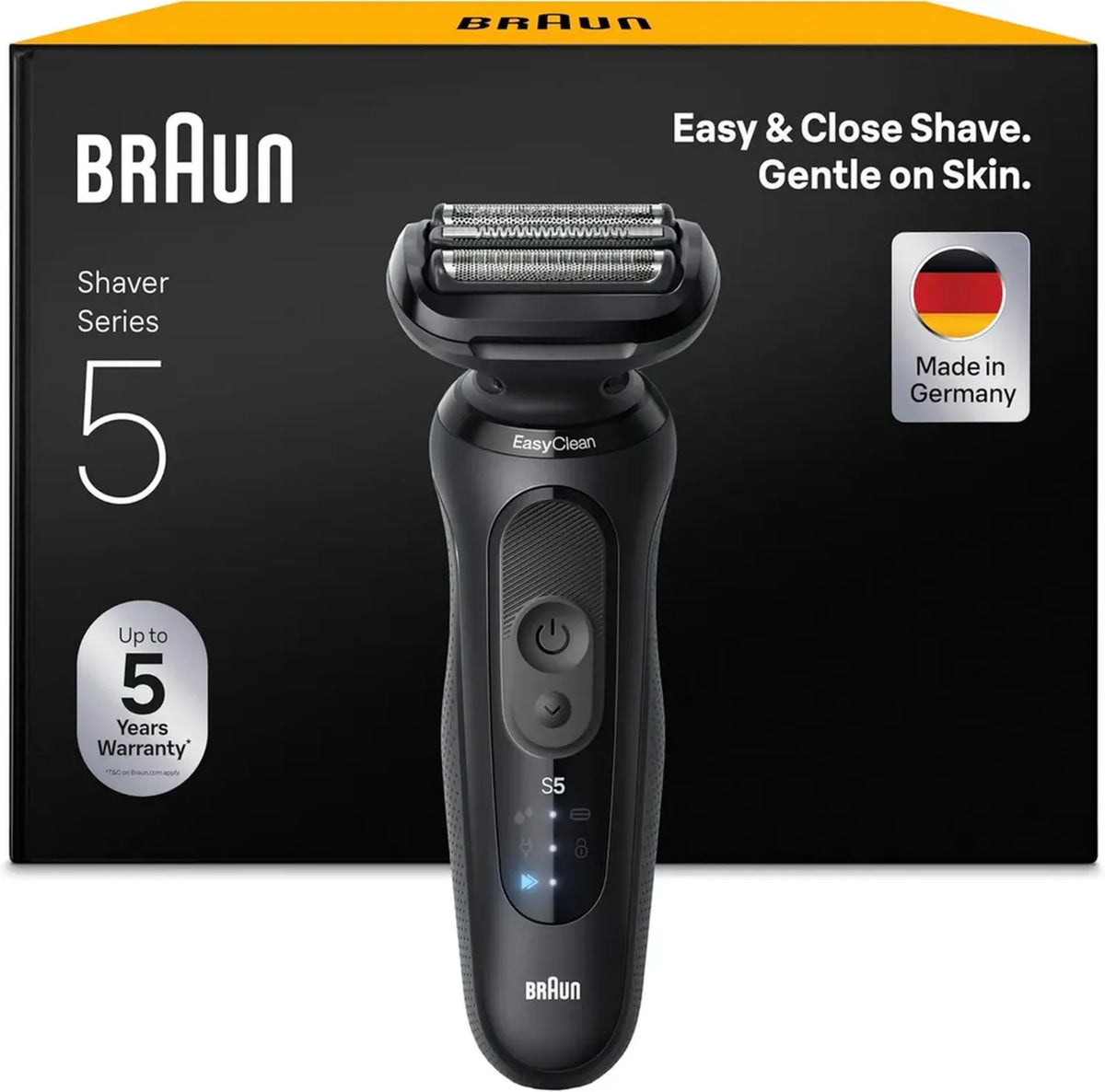 Braun Serie 5 Rasoio Elettrico Uomo Wet&Dry, 50 min Autonomia, Senza Fili, Impermeabile, Regolabarba Nero