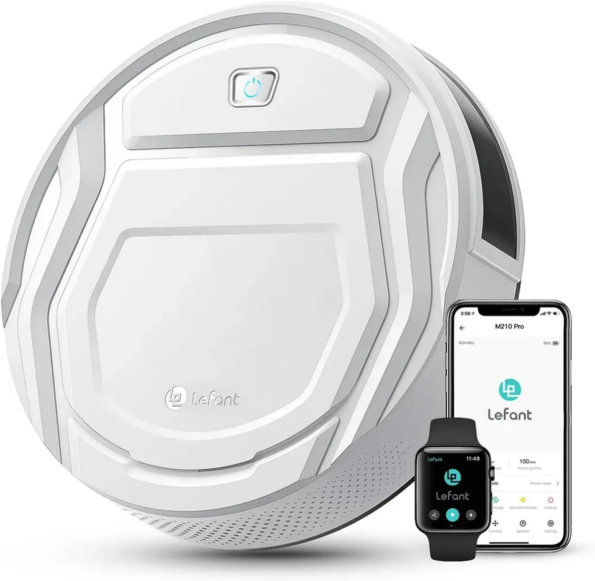 Robot Aspirapolvere Lefant M210P 2200Pa, Compatto e Silenzioso, Controllo App e Alexa, Autonomia 120 Minuti, Perfetto per Tappeti e Peli Animali