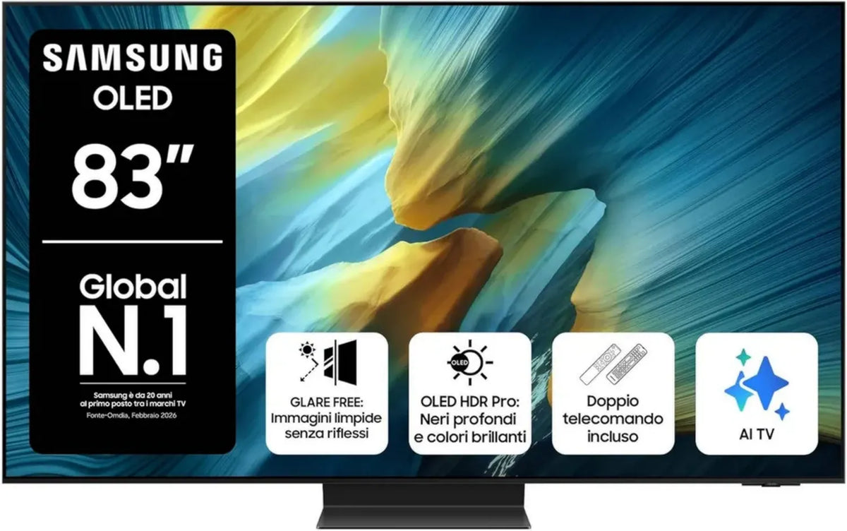 Samsung TV OLED Smart 4K 83'' QE83S95FAEXZT, Processore NQ4 AI Gen4, Upscaling AI, Anti-riflesso, Dolby Atmos, OTS+, Design Infinity One, Intrattenimento 2025