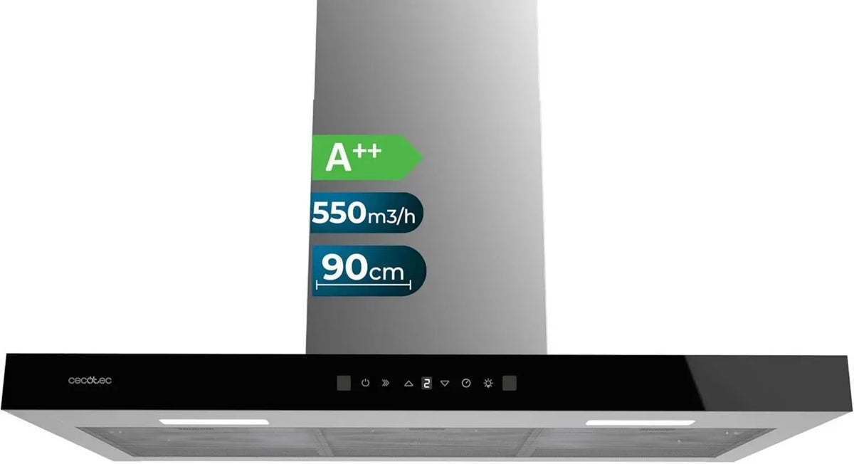 Cappa Aspirante Cecotec 90 cm Nero con Touch Control e Filtro Carbone, Classe A++