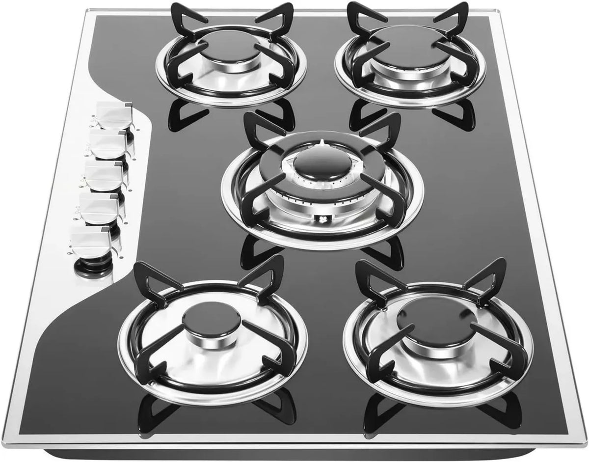 Piano Cottura a Gas a 5 Fuochi in Vetro Temperato Jolre - Compatibile con Gas Naturale e Propano