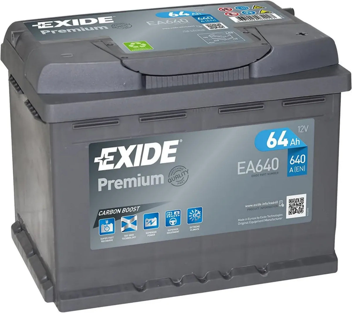Batteria Auto EXIDE 64Ah 640A EA640 Dimensioni L242xP175xH190mm