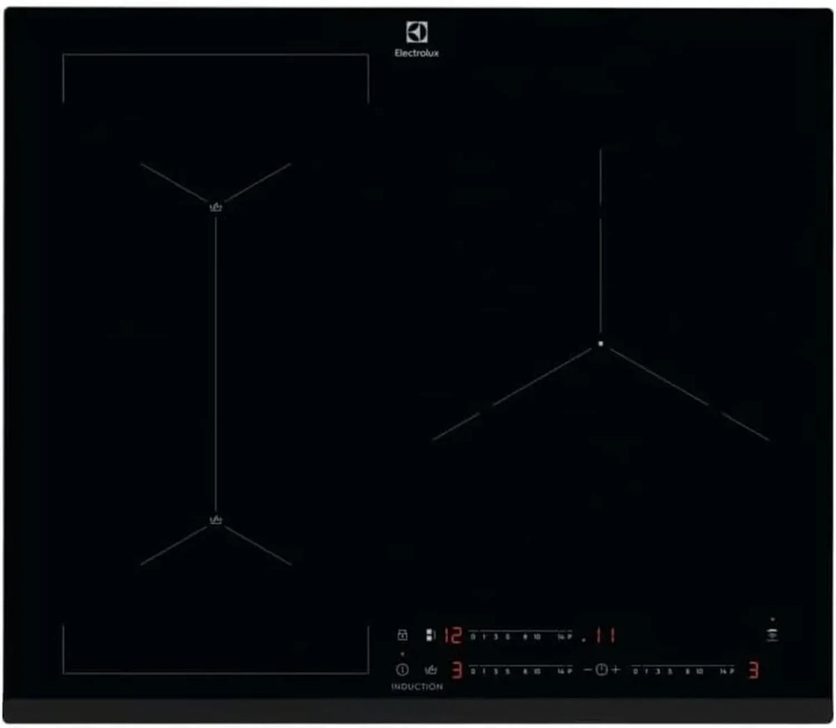 Electrolux Piano Cottura a Induzione 60cm 3 Zone, Funzione Bridge, Touch Control, Timer, Sensore Ebollizione, Compatibile con Cappa, Design Smussato, Nero