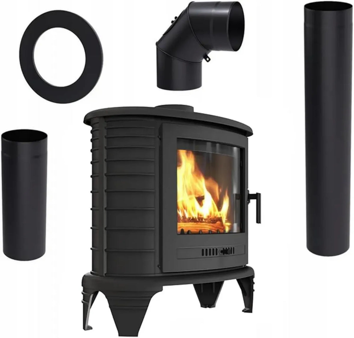 Stufa a legna in ghisa KRATKI KOZA K8 9kW Ø130mm con set connettori | Potenza 5-11kW | Riscaldamento ECODESIGN | Design Vintage e Scandinavo | Classe A