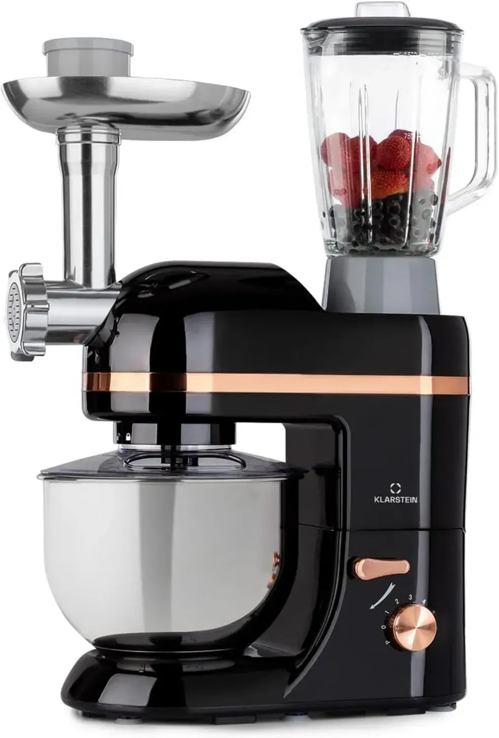 Klarstein Planetaria Professionale 5L, Robot da Cucina 1800W, 6 Velocità, Accessori Tritacarne e Frullatore 1.5L